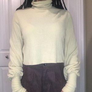Pale Yellow Butterfly Sleeve Turtleneck